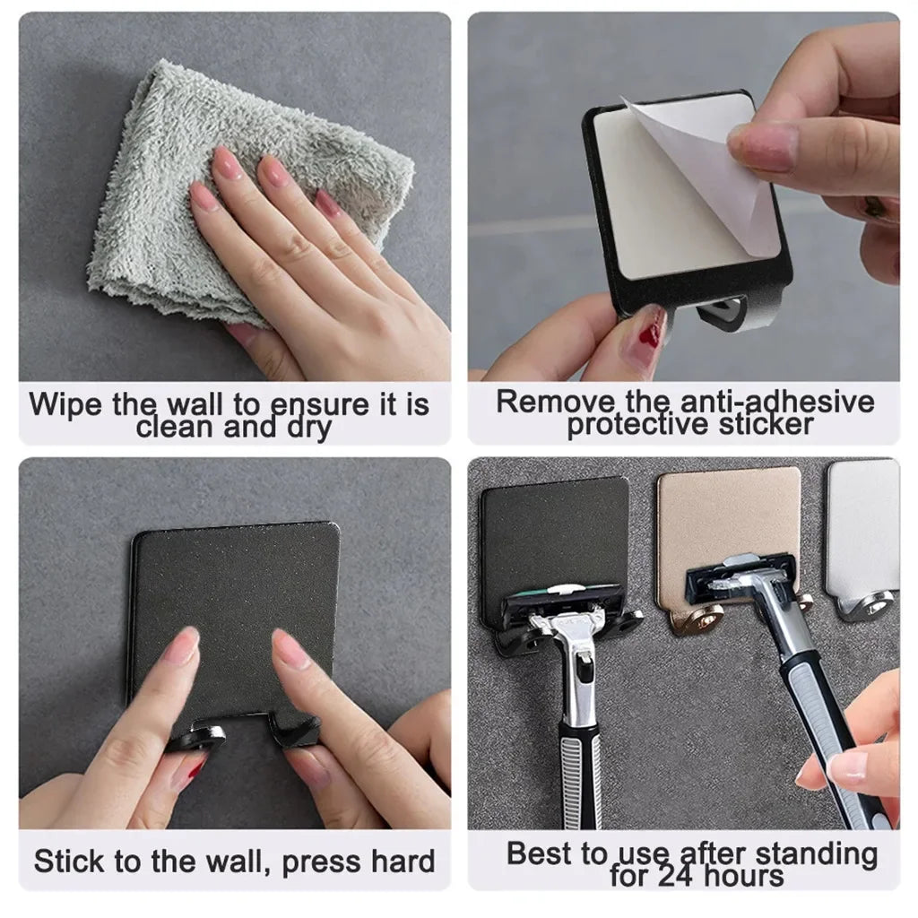 Wall-Mounted Stainless Steel Razor Holder & Shaving Shelf