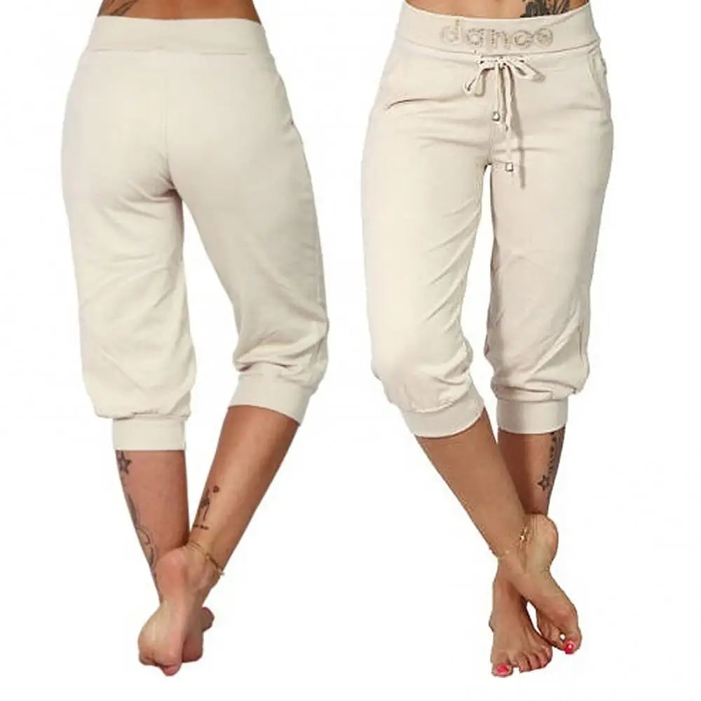 4XL Women Pants Summer Ladies 3/4 Trousers Casual Solid Color Low Rise Drawstring Pockets Sports Pants Shorts For Female