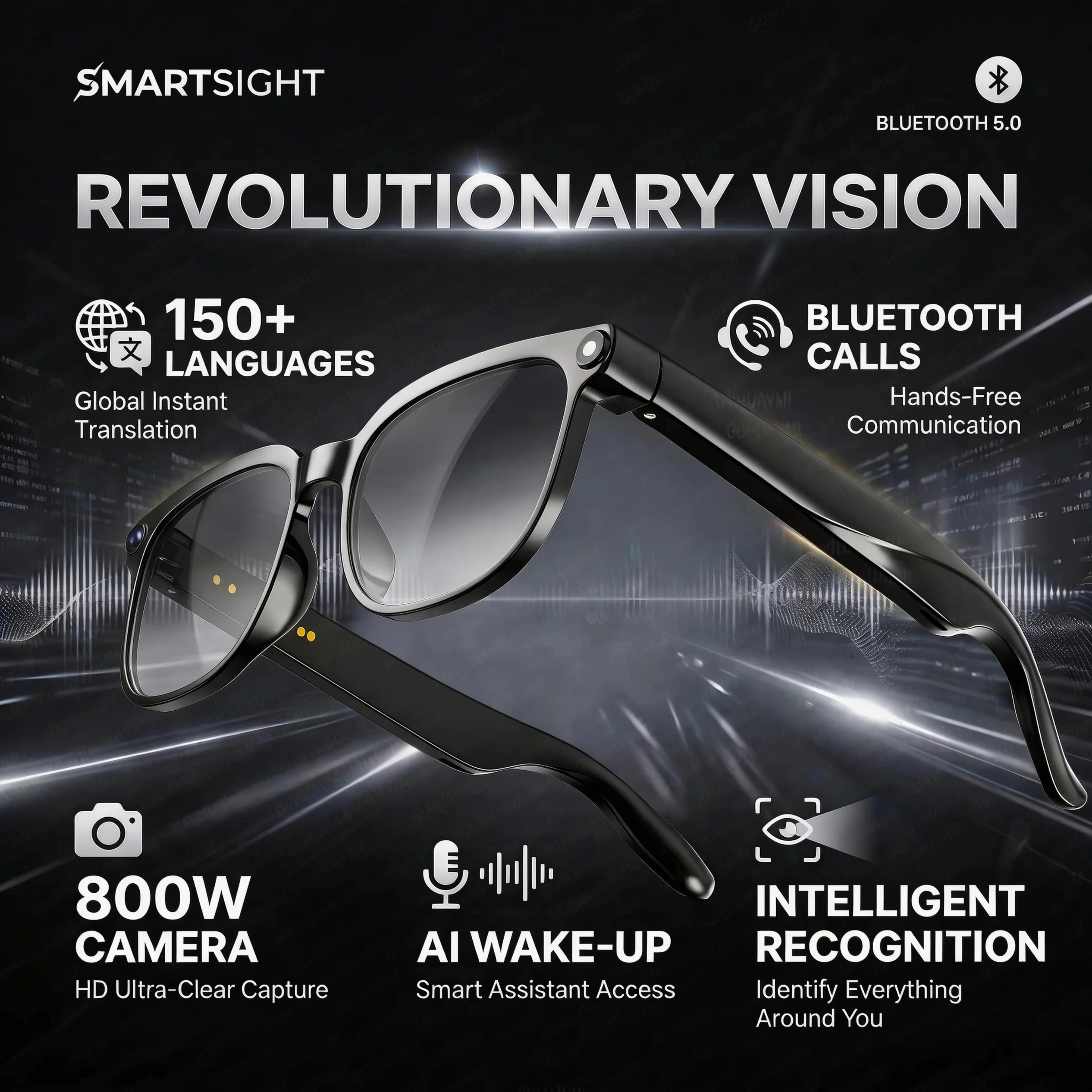 4K Smart Glasses – HD Camera, ChatGPT & 150+ Language Translation