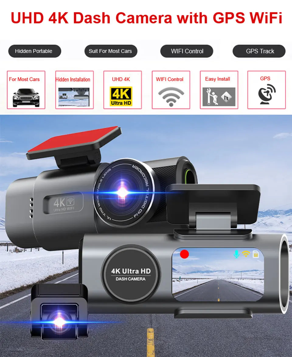 4K UHD Dash Cam with Night Vision, GPS & Wi-Fi