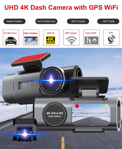 4K UHD Dash Cam with Night Vision, GPS & Wi-Fi