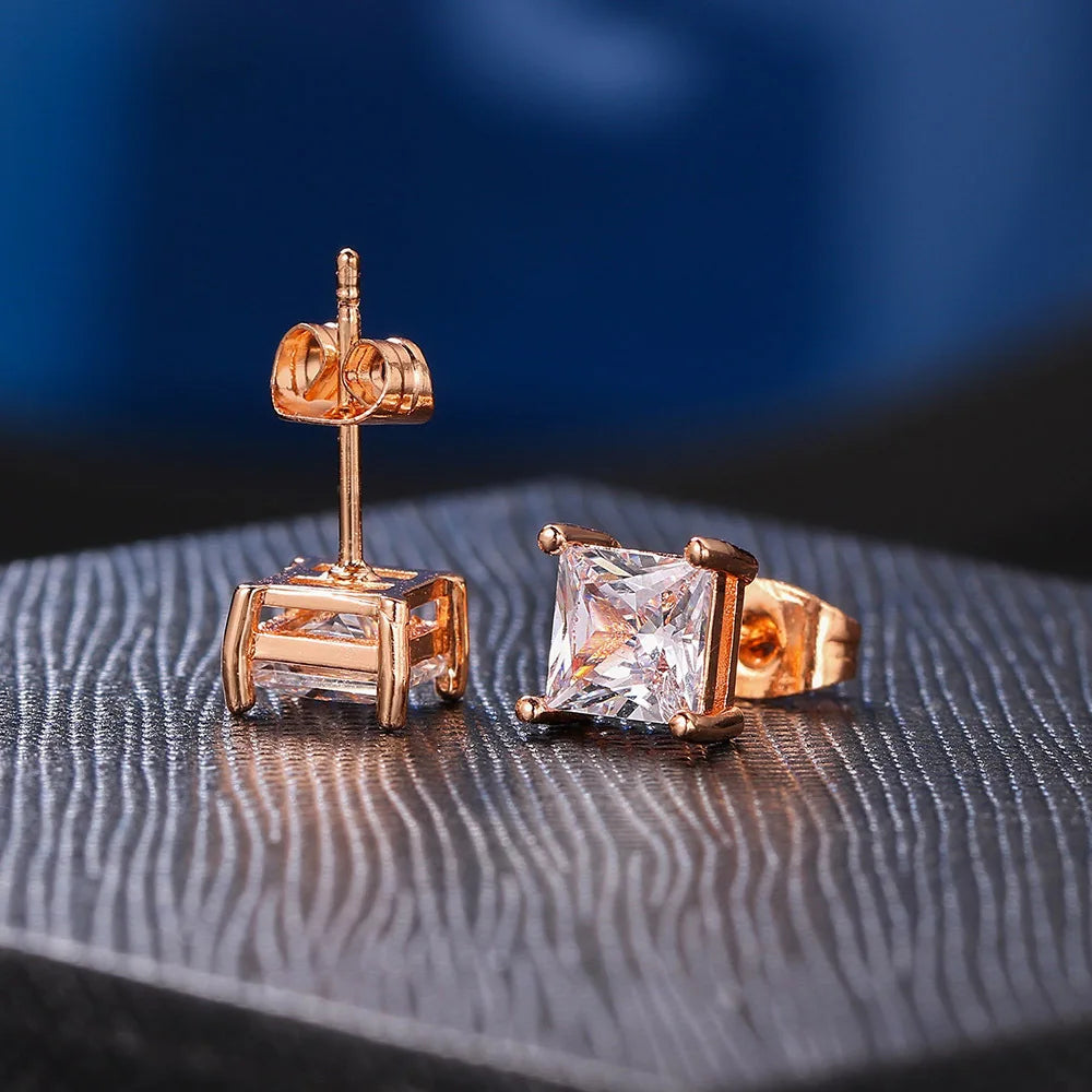 Square Zircon Stud Earrings for Men & Women