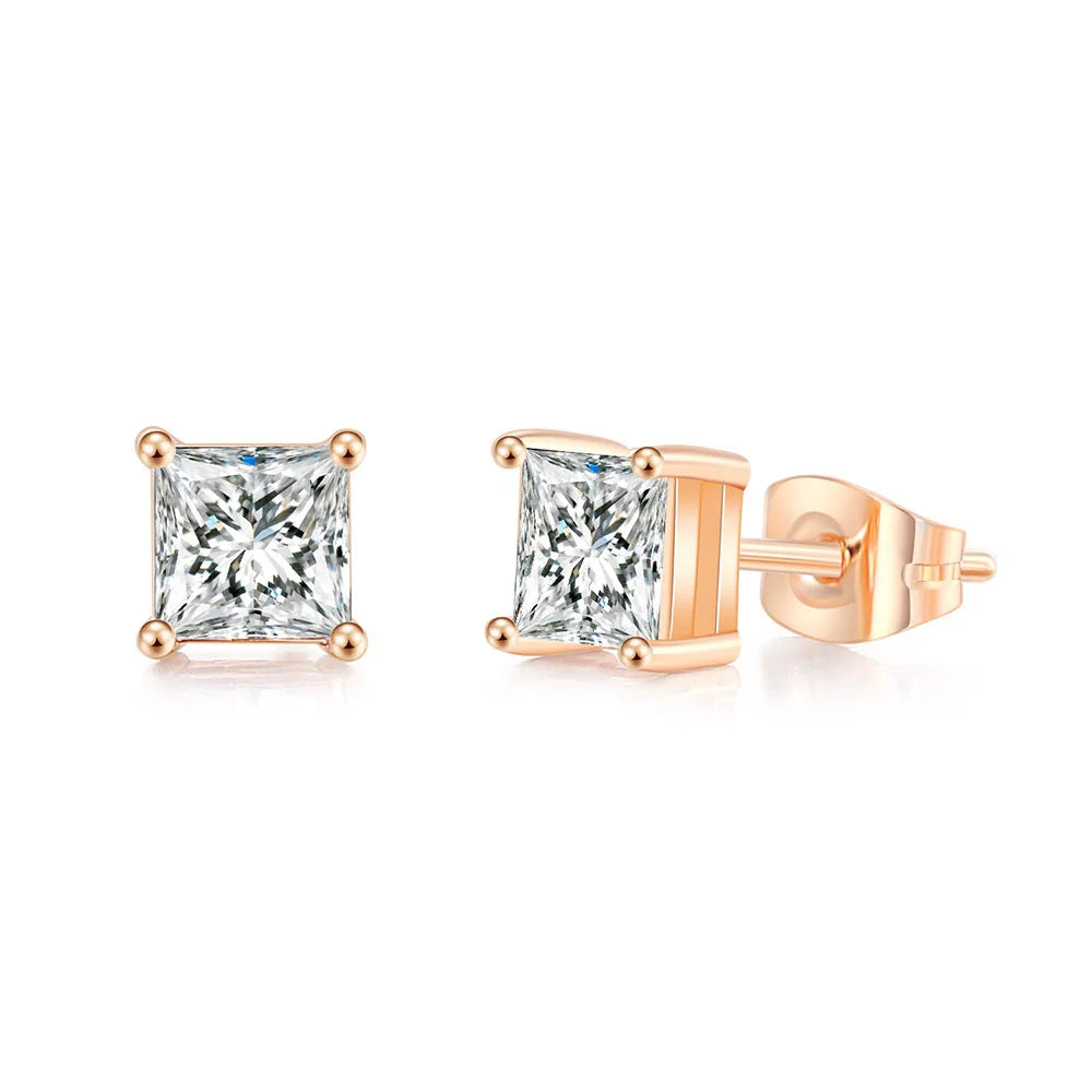 Square Zircon Stud Earrings for Men & Women