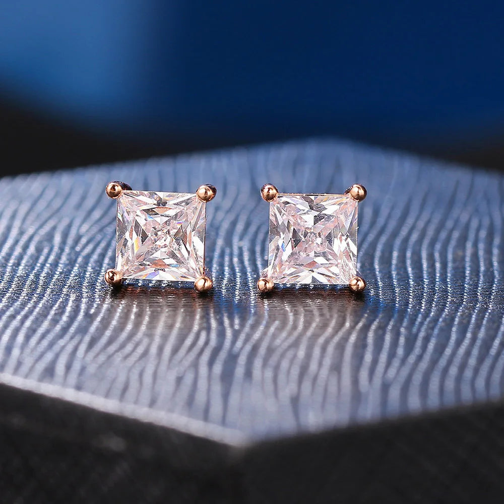 Square Zircon Stud Earrings for Men & Women