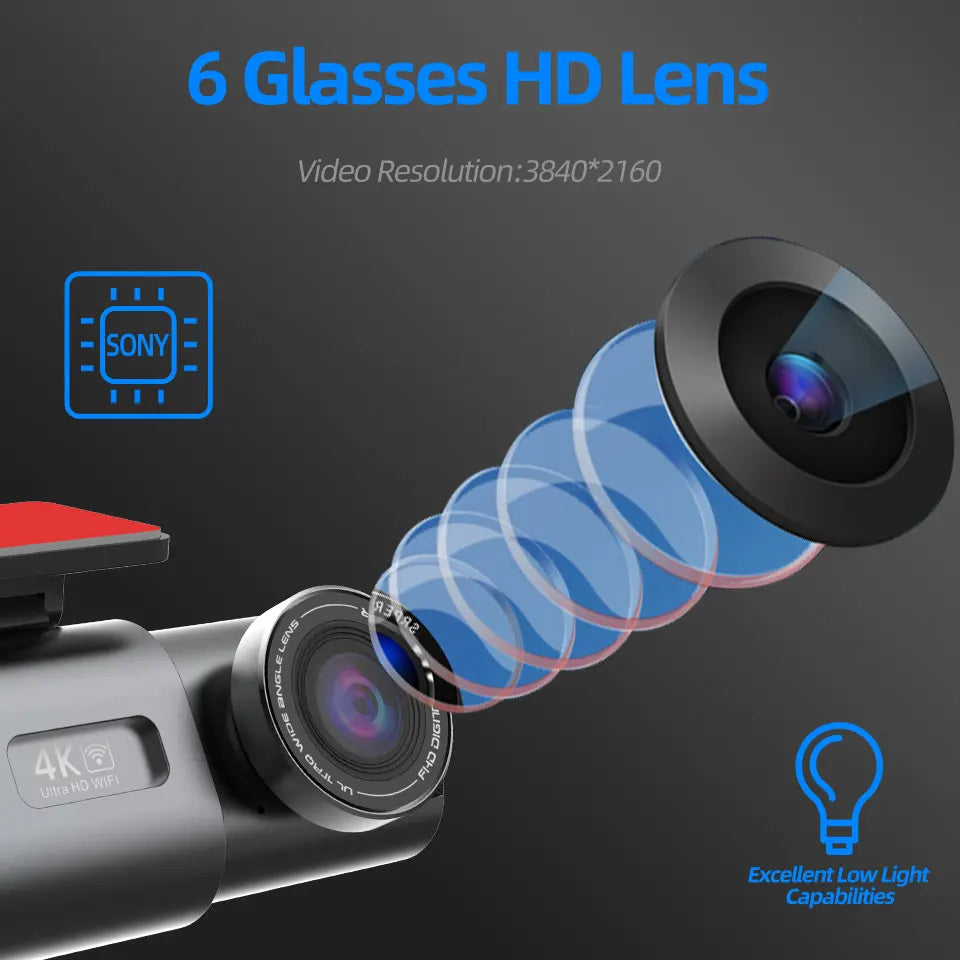 4K UHD Dash Cam with Night Vision, GPS & Wi-Fi