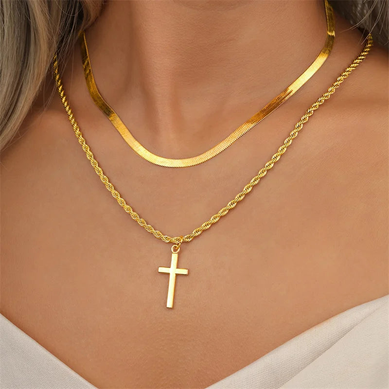 Cross Pendant Necklace – Gold Tone | Unisex