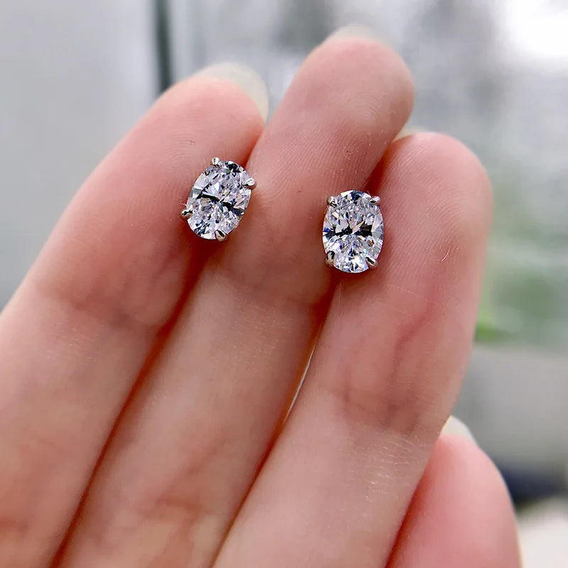 Shiny Oval CZ Stud Earrings for Women | Classic Elegance | Novexa