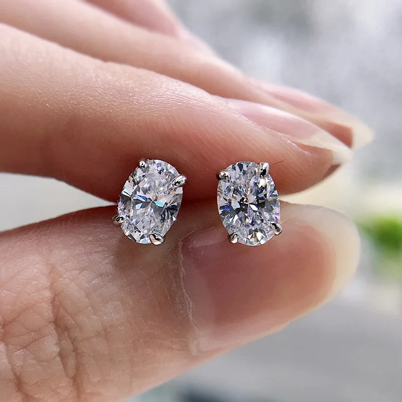 Shiny Oval CZ Stud Earrings for Women | Classic Elegance | Novexa