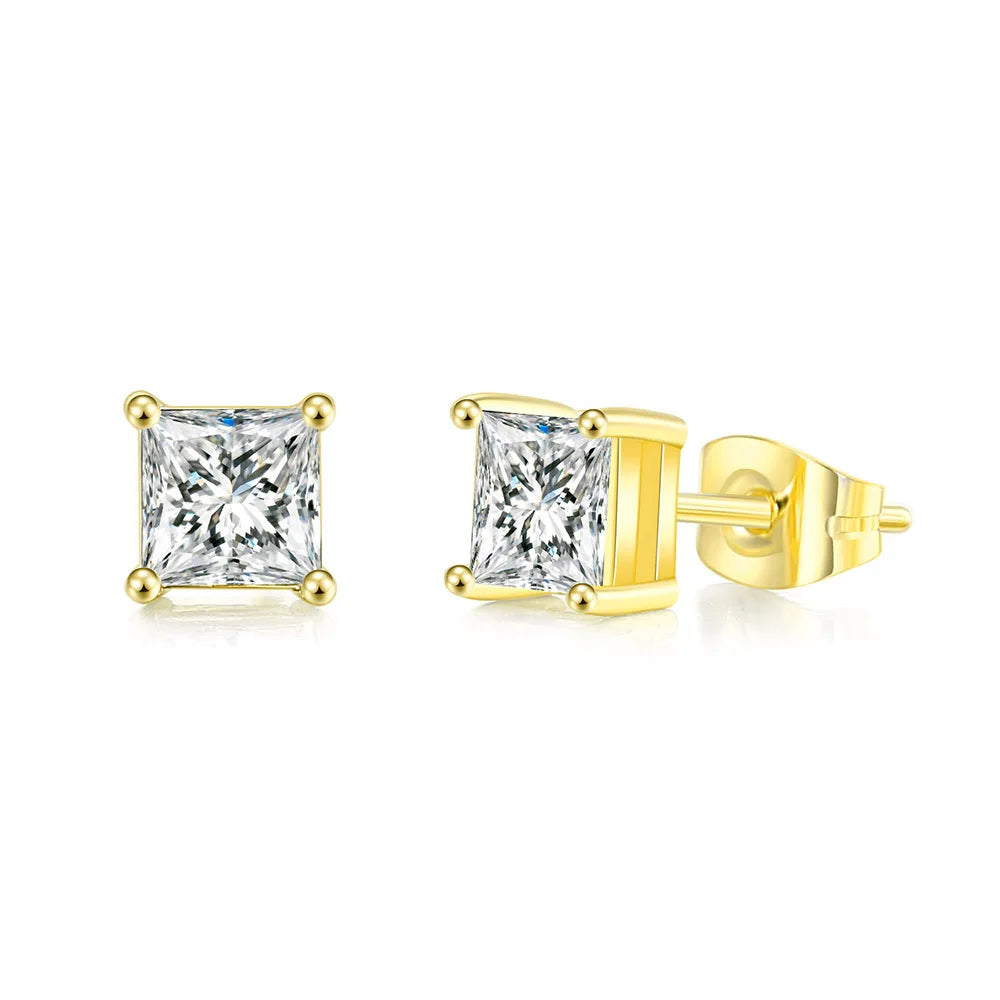 Square Zircon Stud Earrings for Men & Women