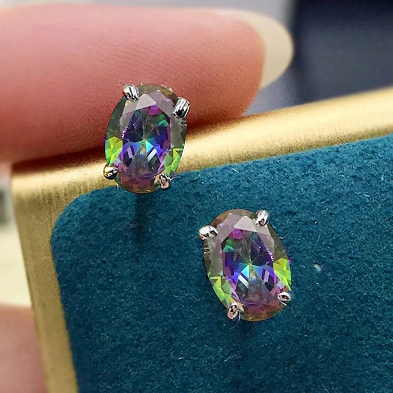 Shiny Oval CZ Stud Earrings for Women | Classic Elegance | Novexa
