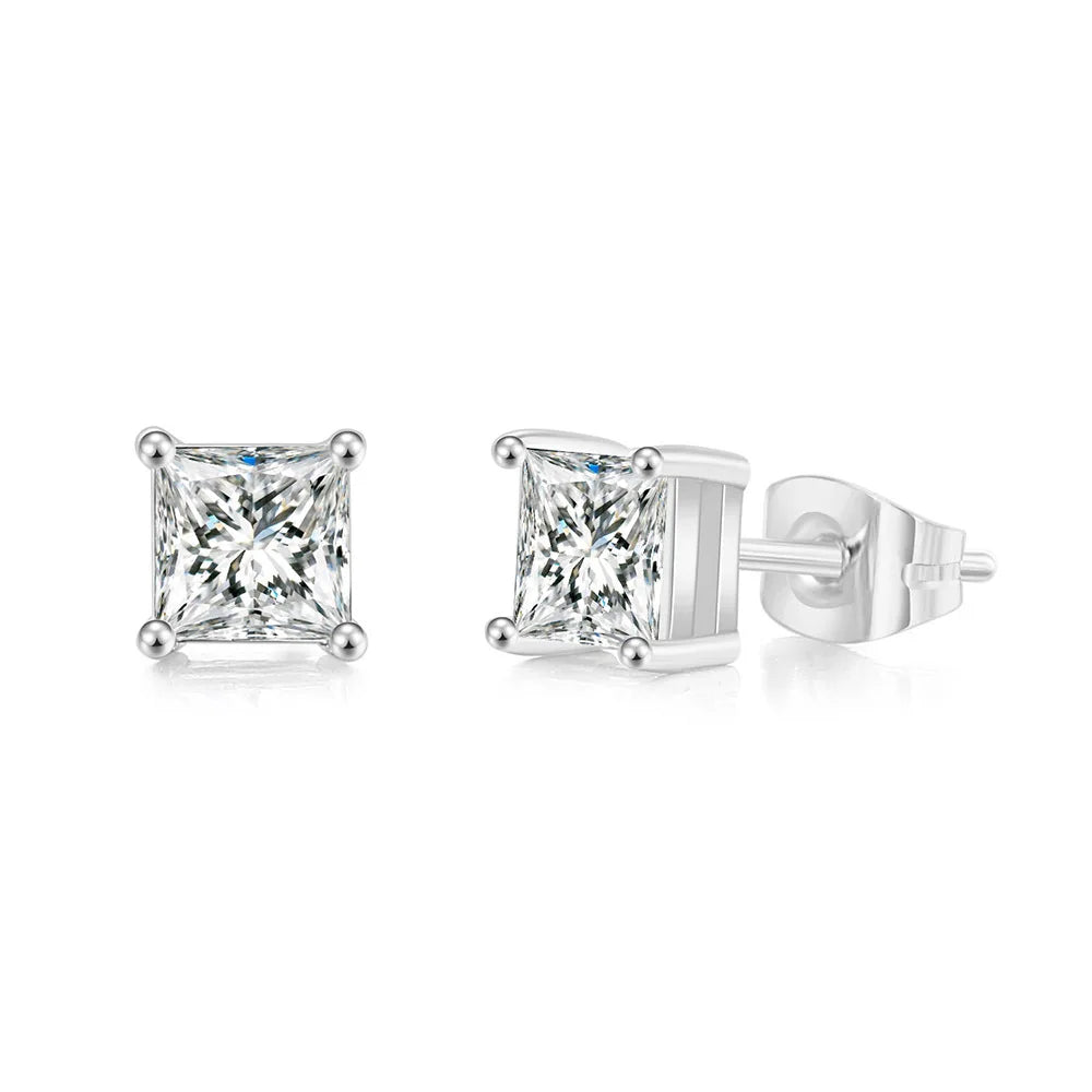 Square Zircon Stud Earrings for Men & Women