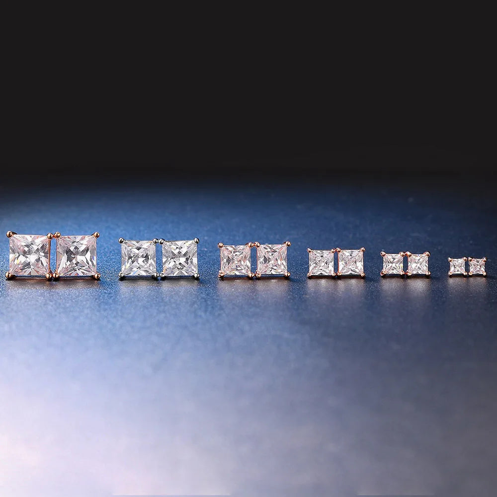 Square Zircon Stud Earrings for Men & Women