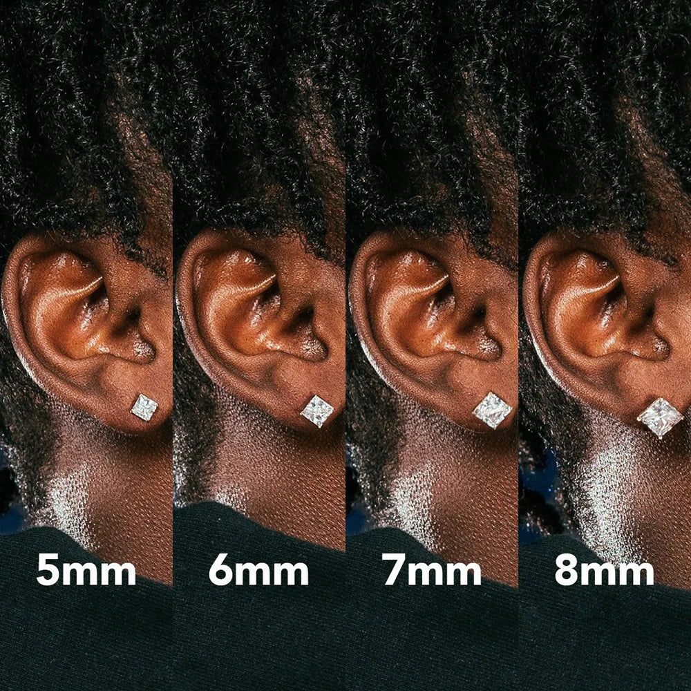 Square Zircon Stud Earrings for Men & Women