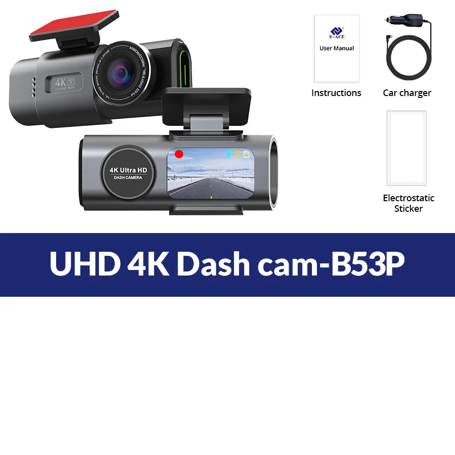 4K UHD Dash Cam with Night Vision, GPS & Wi-Fi