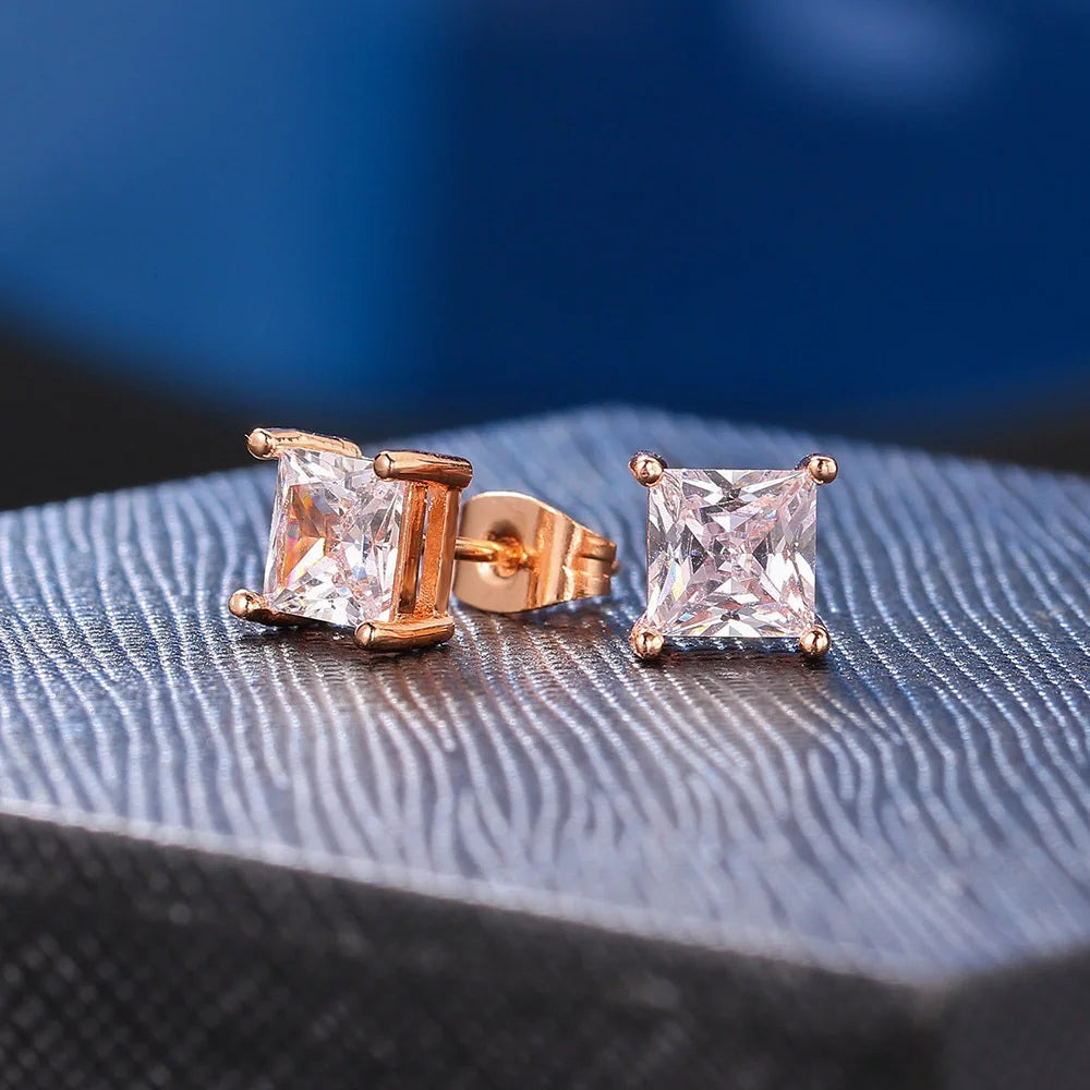 Square Zircon Stud Earrings for Men & Women