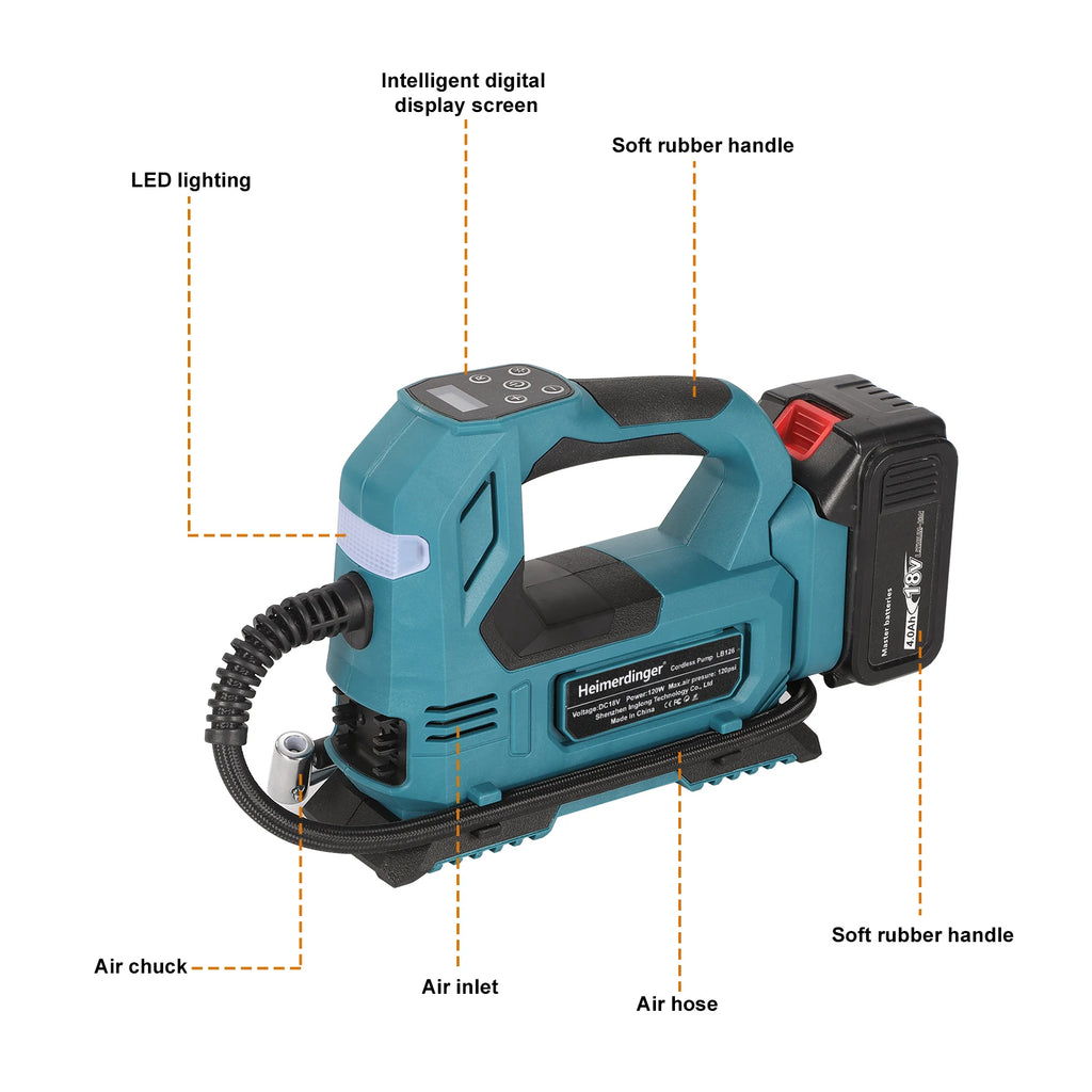 Cordless Electric Air Pump For Car Bicycle Tires Balls Portable Car Tire Inflator Air Compressor For Makita 18V Battery