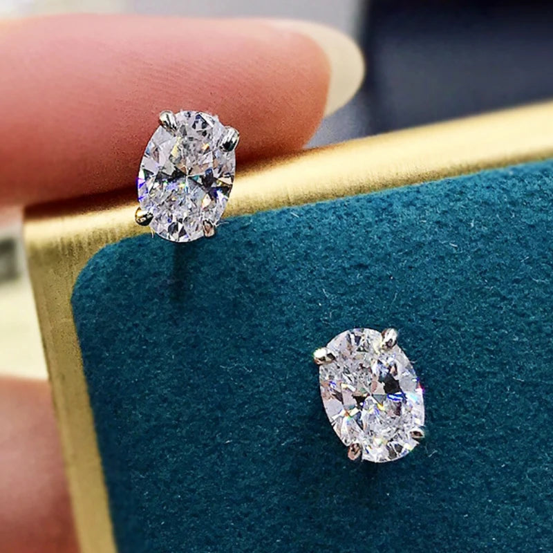 Shiny Oval CZ Stud Earrings for Women | Classic Elegance | Novexa