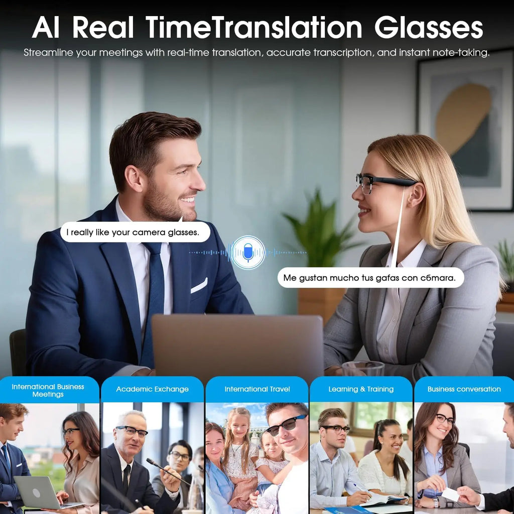 Smart Glasses 800W Pixel – Camera, AI Recognition & Language Translation