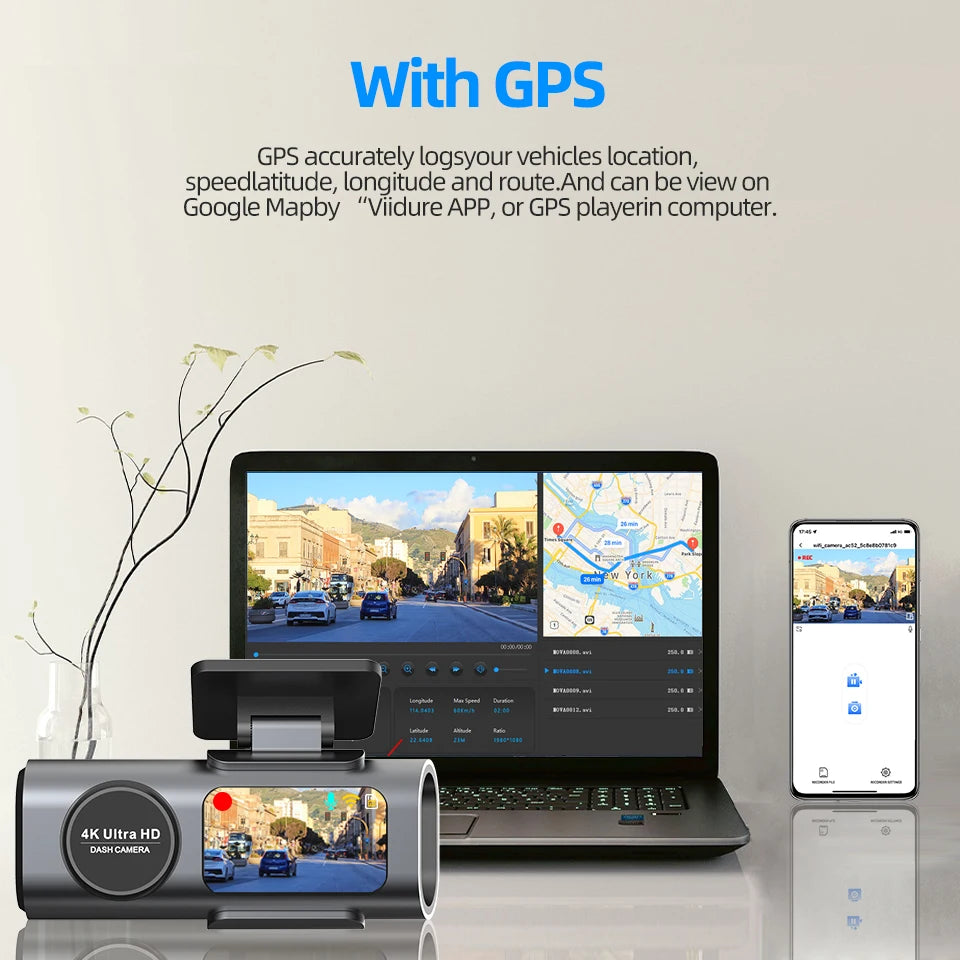 4K UHD Dash Cam with Night Vision, GPS & Wi-Fi