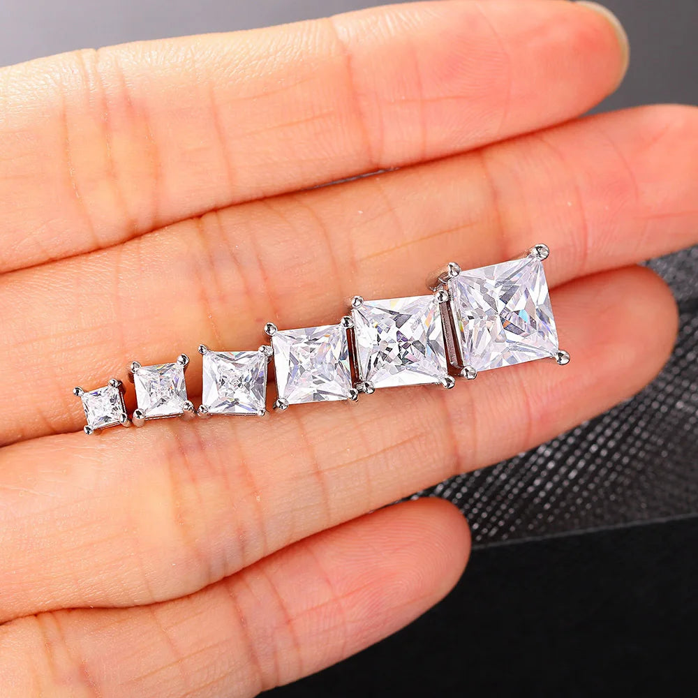 Square Zircon Stud Earrings for Men & Women