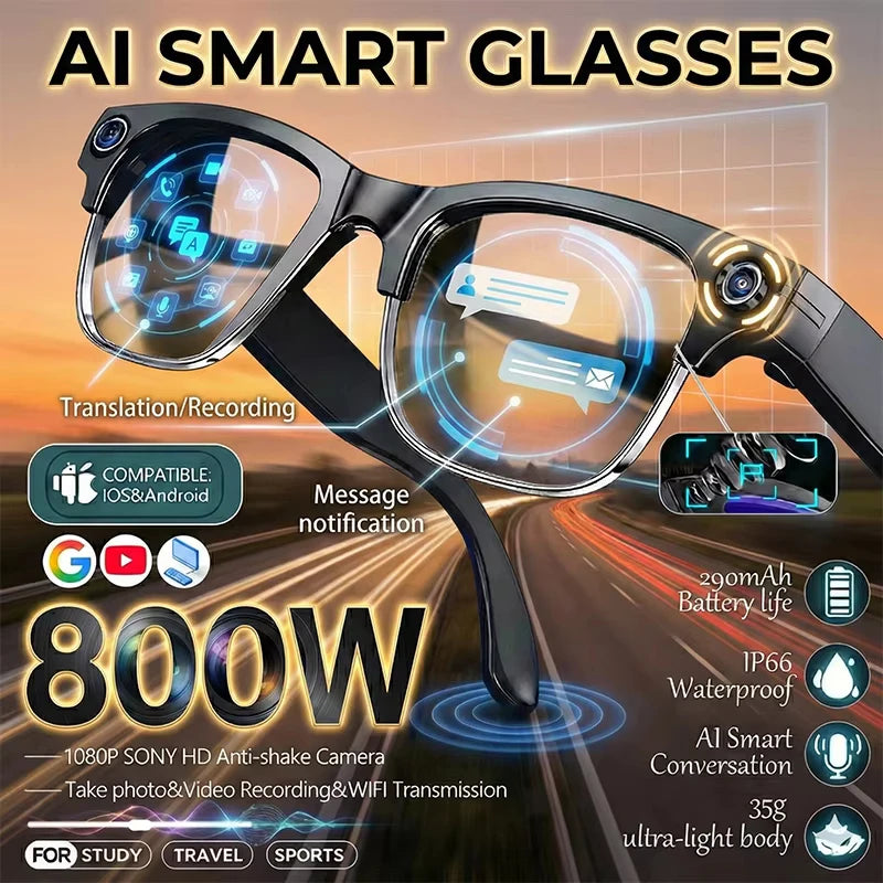 Smart Glasses 800W Pixel – Camera, AI Recognition & Language Translation