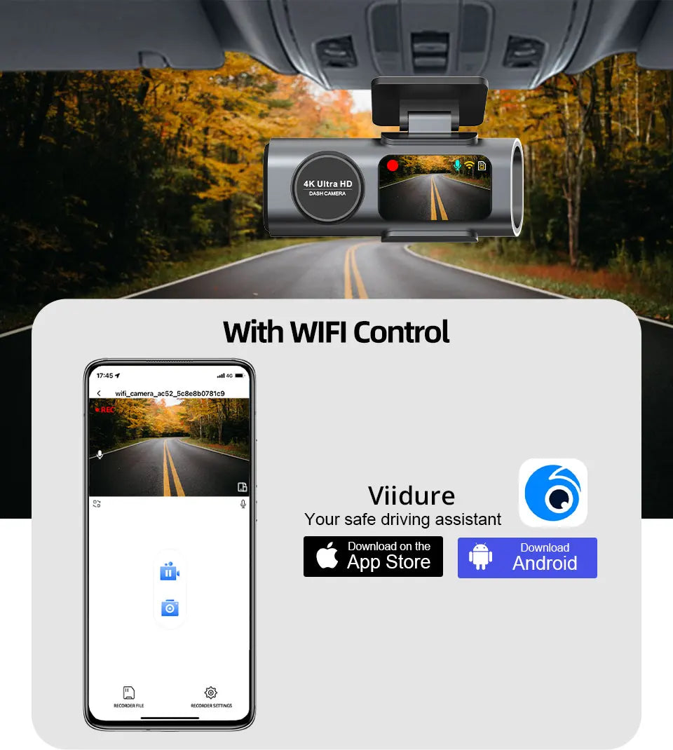 4K UHD Dash Cam with Night Vision, GPS & Wi-Fi