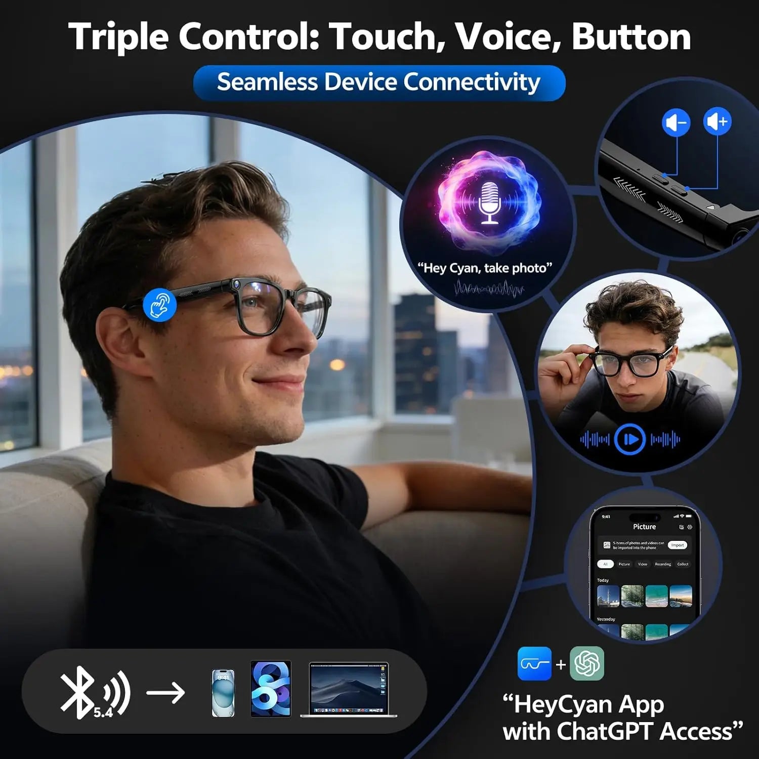 4K Smart Glasses – HD Camera, ChatGPT & 150+ Language Translation