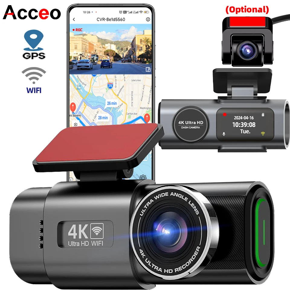 4K UHD Dash Cam with Night Vision, GPS & Wi-Fi