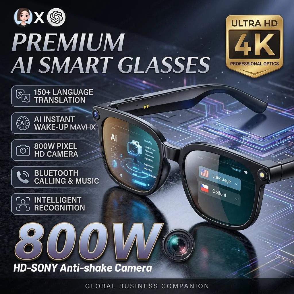 4K Smart Glasses – HD Camera, ChatGPT & 150+ Language Translation