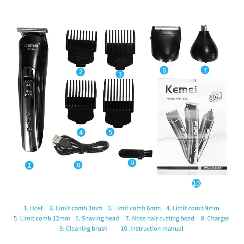 Kemei KM-1506 3 in 1 Electric Hair Clipper